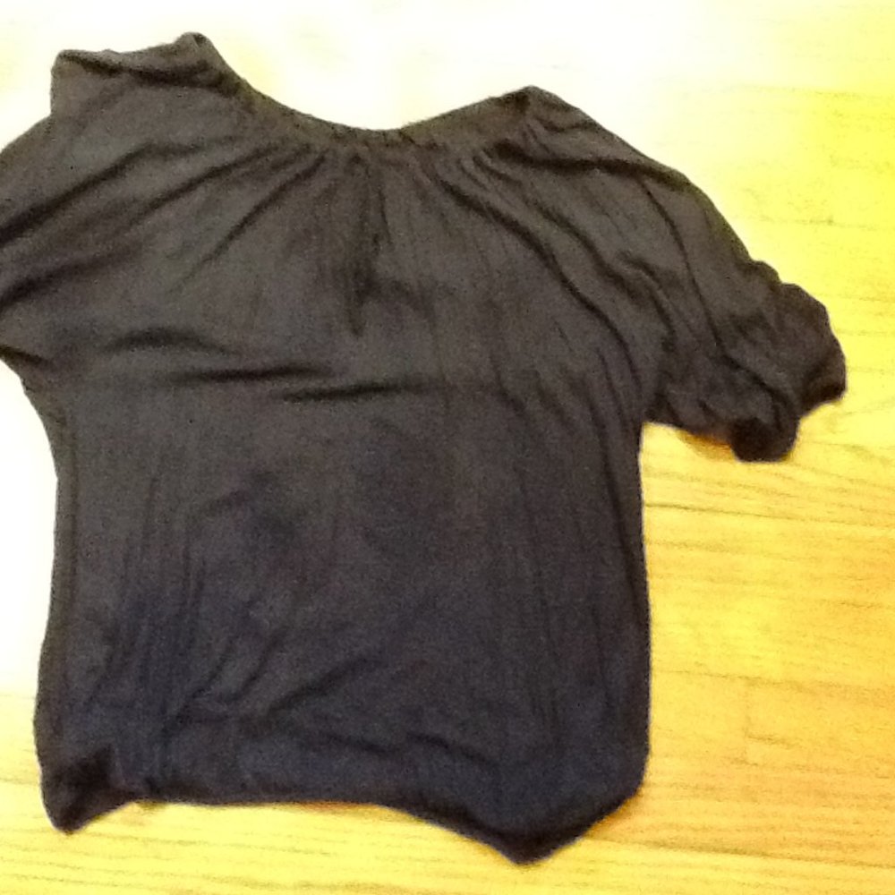 Navy Scoop Neck (Tie at Neck) Peasant Blouse